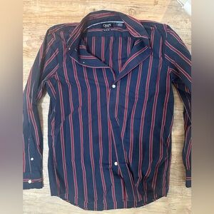 Chaps Men's Casual Button-Down Shirt - Dark Blue and Red Stripes